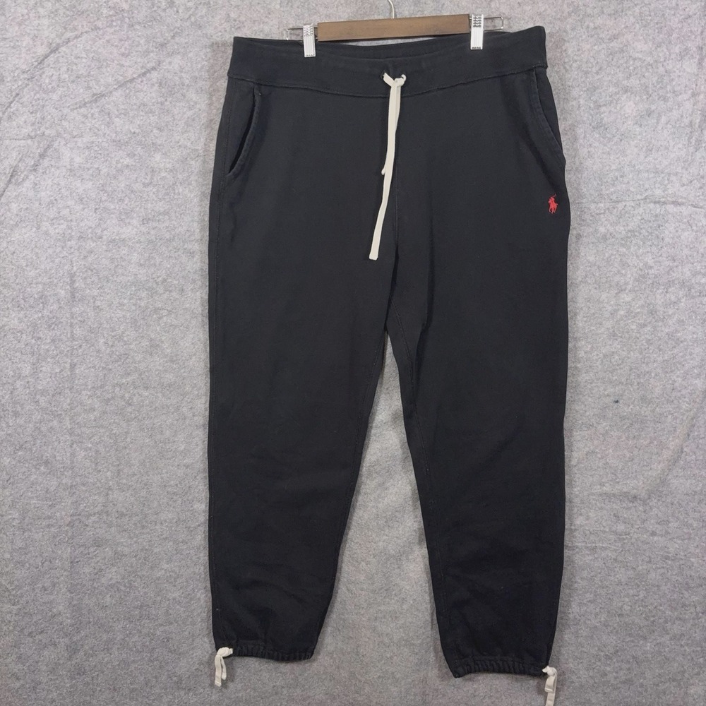 Polo Ralph Lauren Fleece Sweatpants Men XXL Black Pony Logo Drawstring Hem Waist